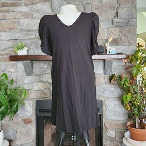 NWOT Anthropologie Amadi Twist Puff-Sleeve Dress Black 100% Cotton Size M